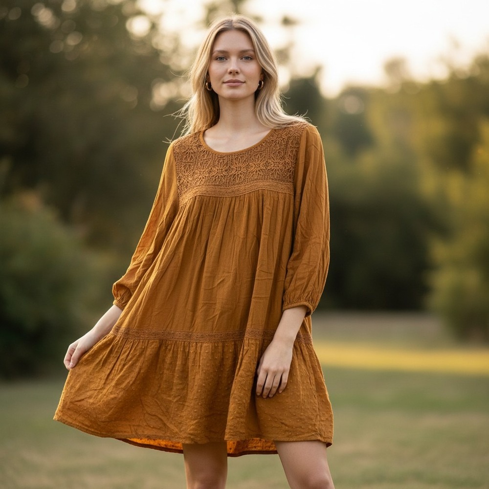 ModCloth Mustard Yellow Crochet Lace Swiss Dot Babydoll Tunic Top Plus 3X